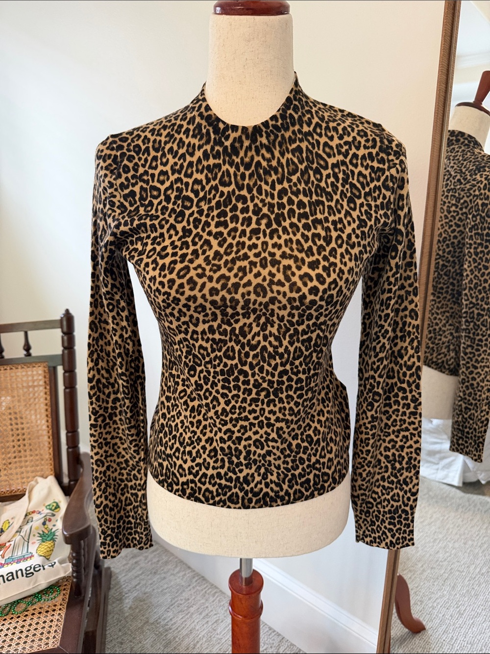 J. Crew Leopard Print Long-Sleeve Mock Neck Top - Black & Tan